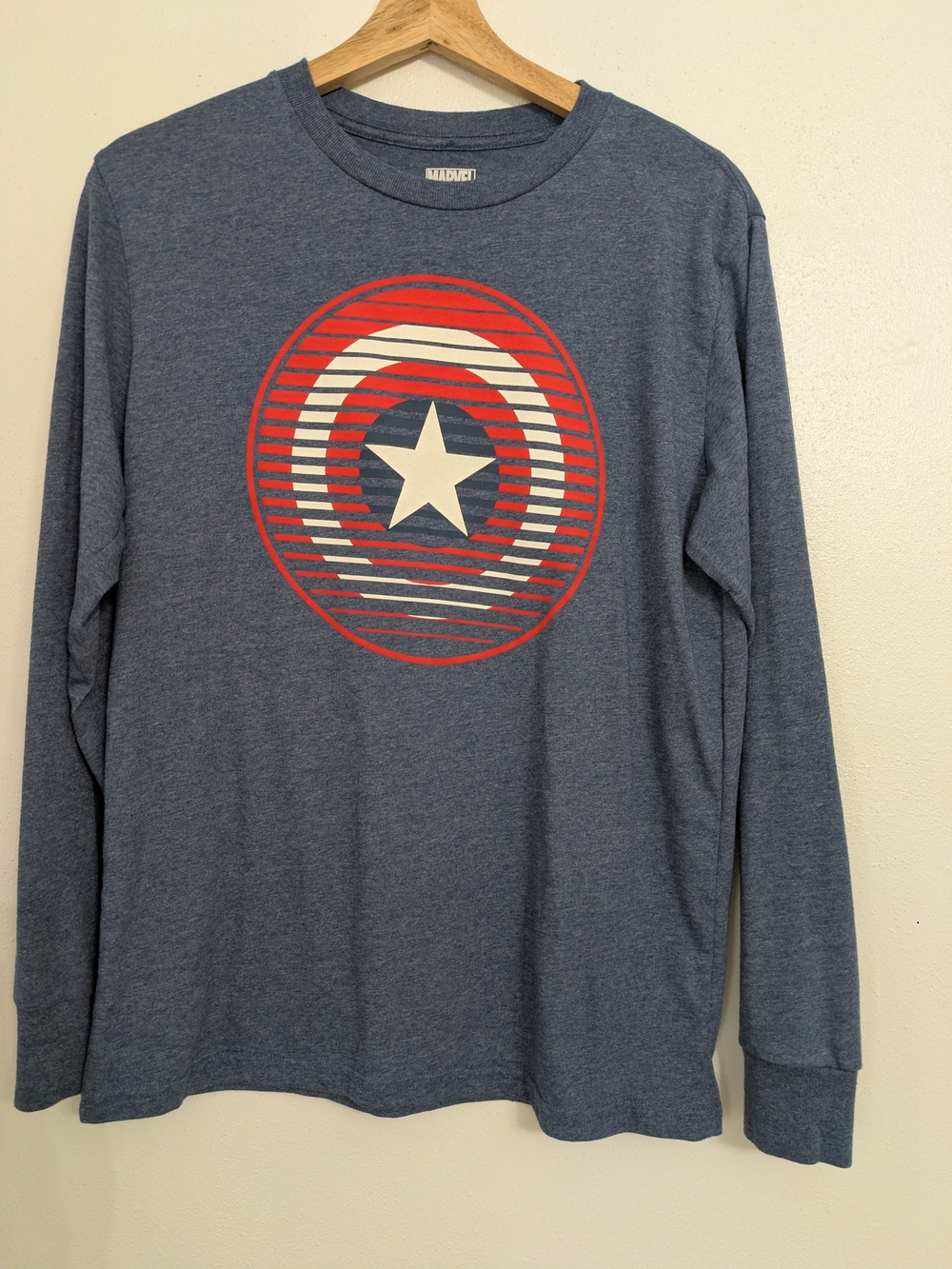 Marvel Blue Long-Sleeve Tee with Red and White Star Shield